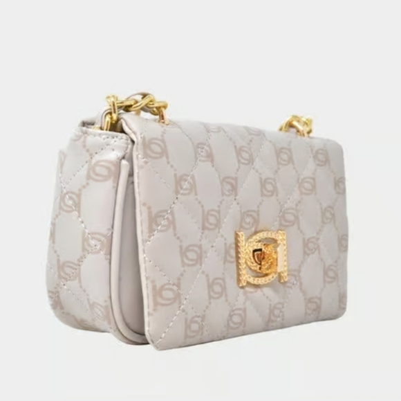 bebe Handbags - Bebe Liv Monogram 2 Way Bag - Bone and Latte Logo NWT Nude Quilted Crossbody Bag